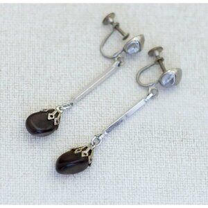 Vintage Victorian Black Stone Screwback Earrings - F1